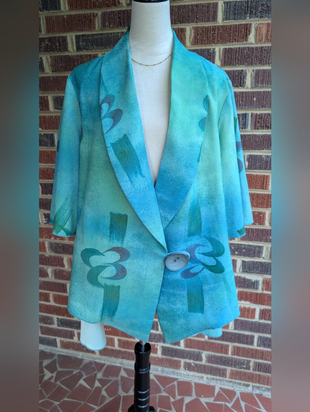 Behind Blue Eyes Hand Painted Teal Green Blazer Size XL
